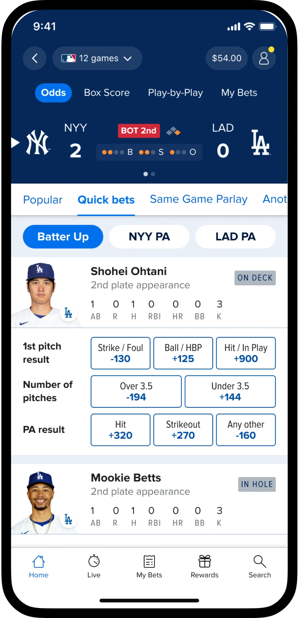 Launched: the Quick bets tab with grouped markets and inline stats