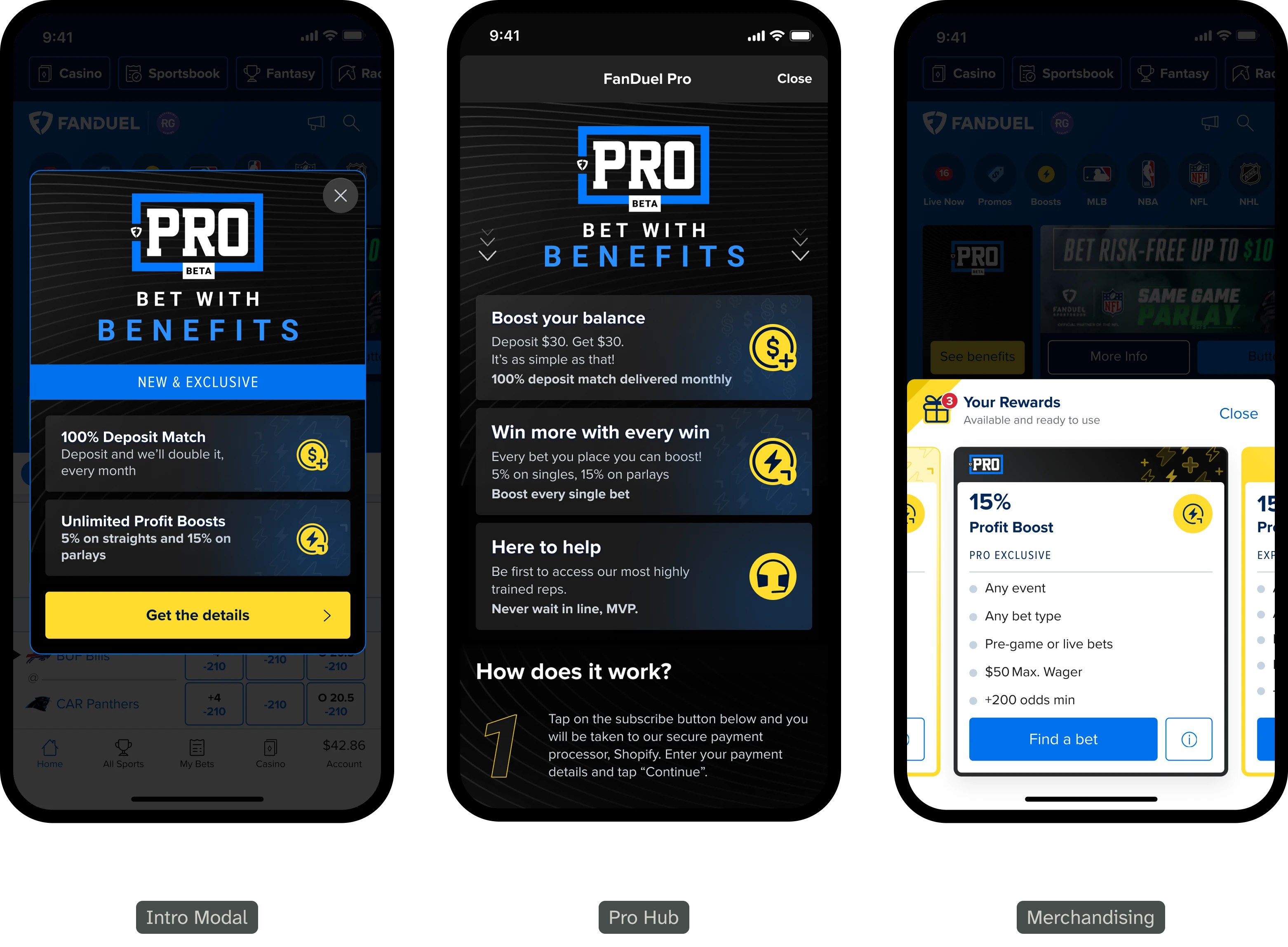 FanDuel Pro subscription concept screens