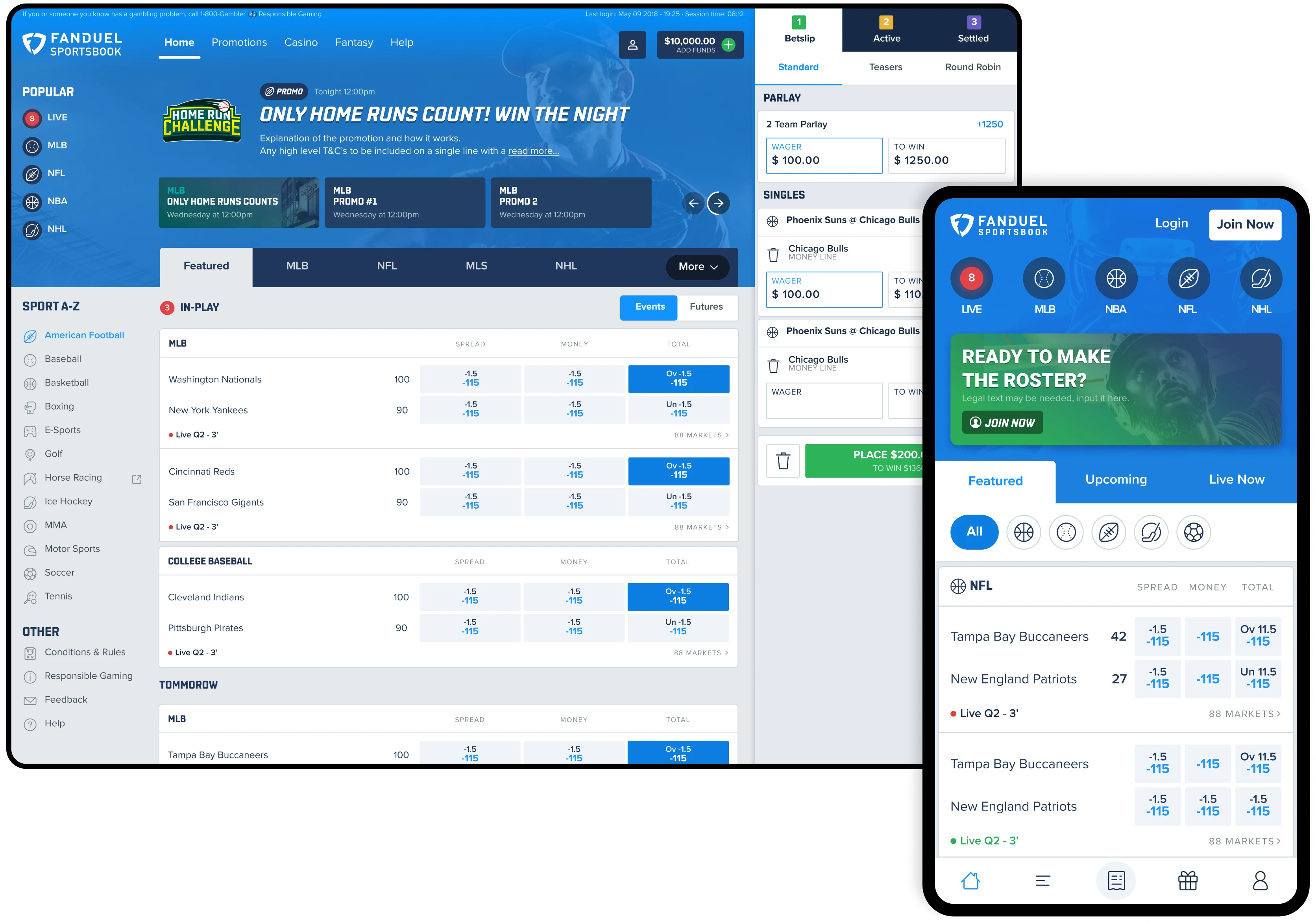 First-version FanDuel Sportsbook screens