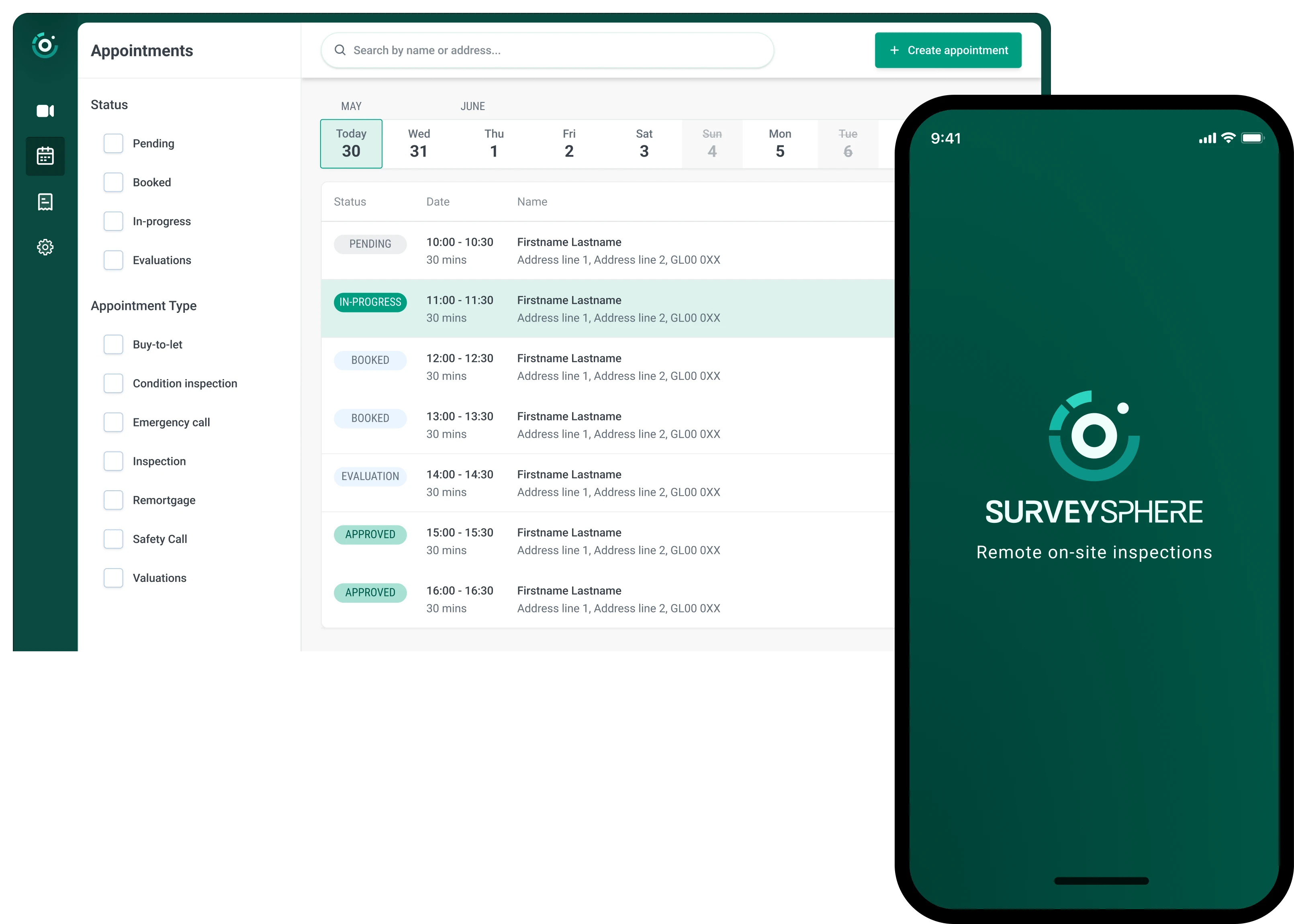 SurveySphere remote property inspection software screens