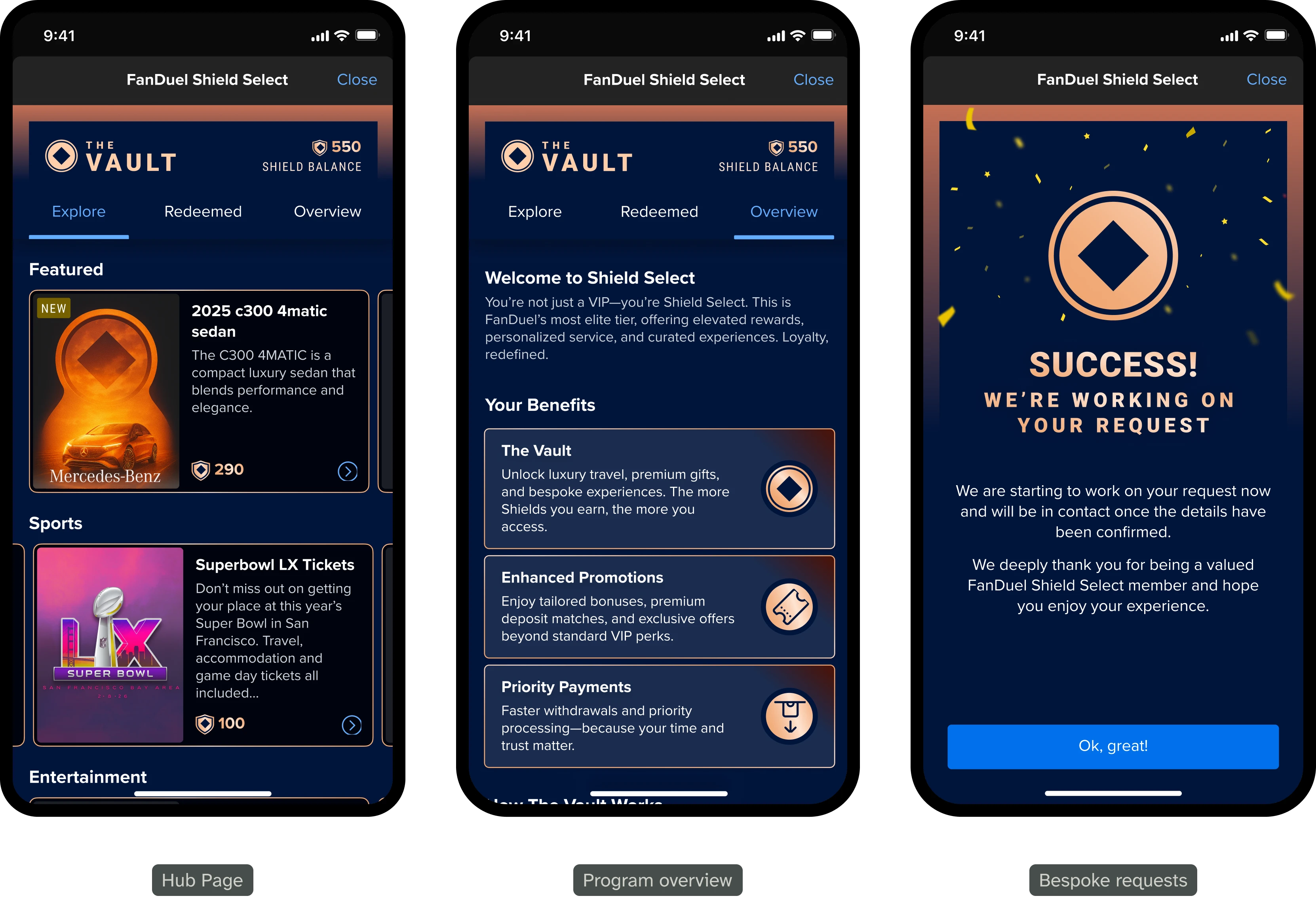 FanDuel VIP rewards hub screens