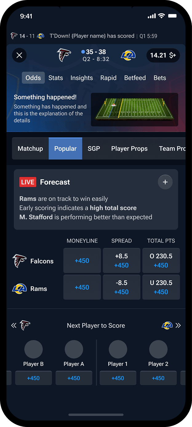 Live event page with contextual stats