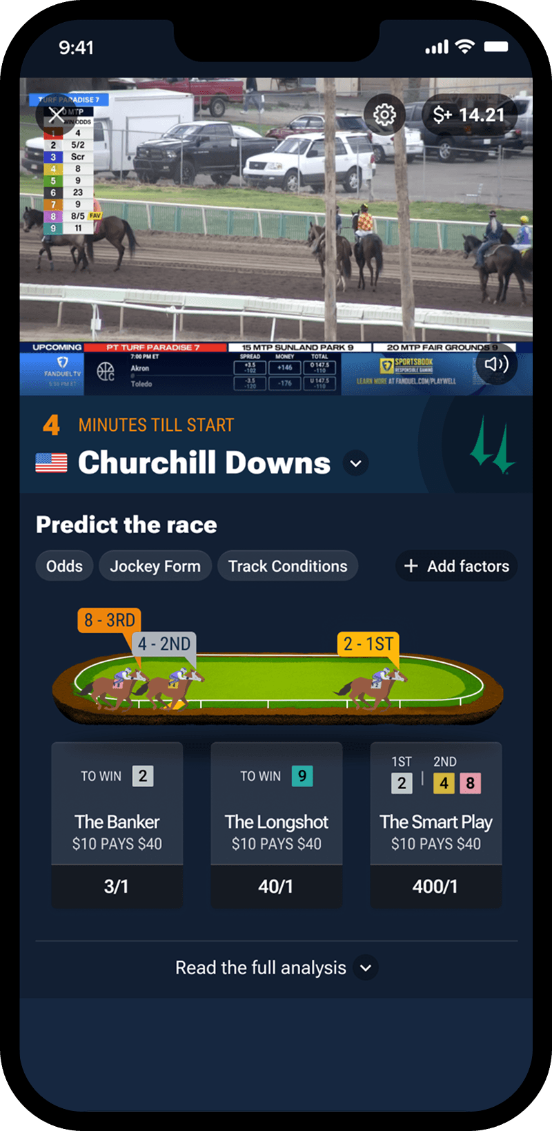 Racing market view with horse details
